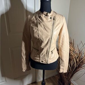 Elegant Tan Faux Leather Jacket for Women